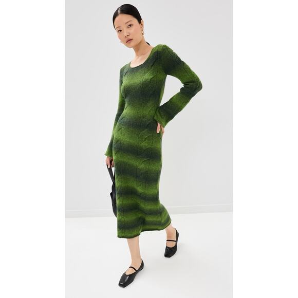 NWT Alohas Trenza Green Knit Maxi Dress Wool Mohair Blend Long Sleeve S - Picture 1 of 14